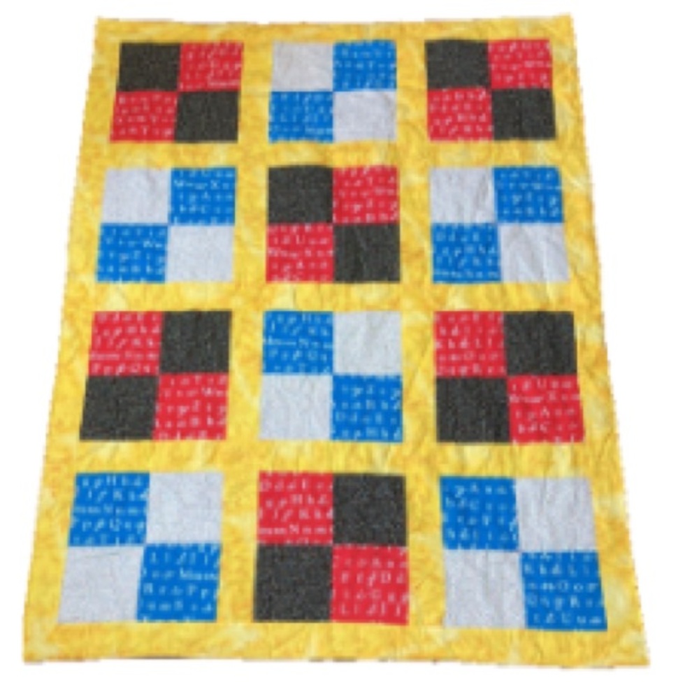 Handmade ABC Alphabet  Rectangular Patch Quilt Colorful Bright 44 x 34 inches